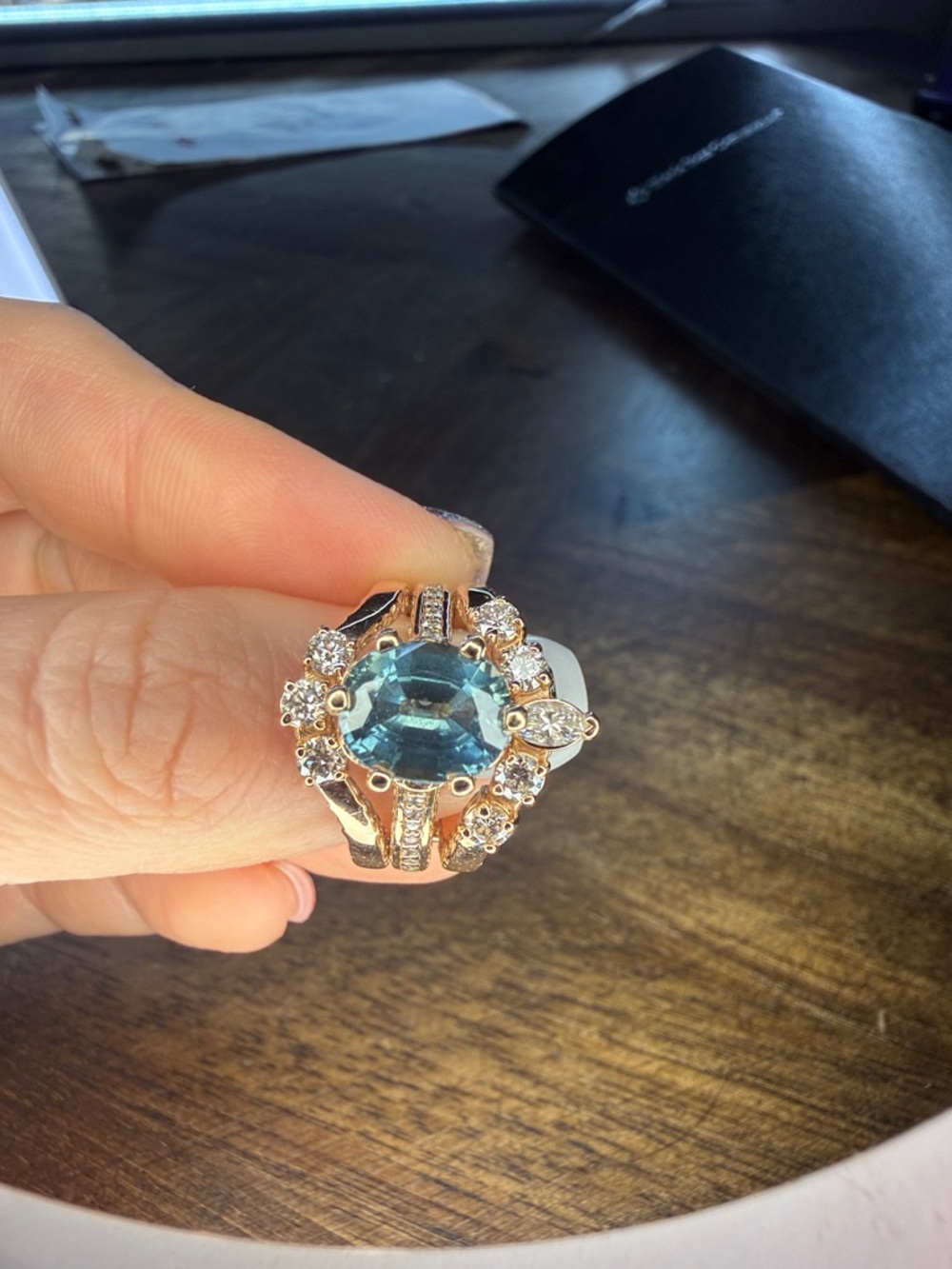3+ct Montana Blue Sapphire and Diamond Halo Rose Gold Ring - Women Jewelry